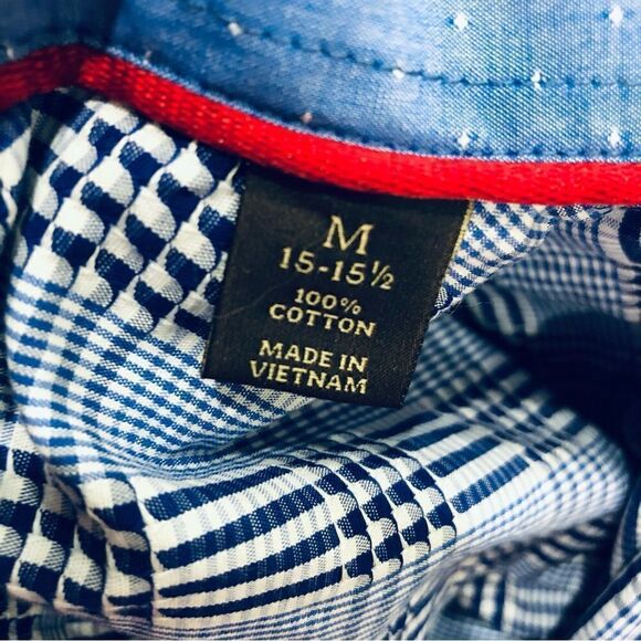 Tasso Elba Blue Plaid Buttons Down Long Sleeve Flip Cuff  Sz M (15-151/2) Shirt - Picture 10 of 10